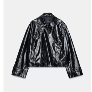 Zara Glossy Black Leather Jacket
